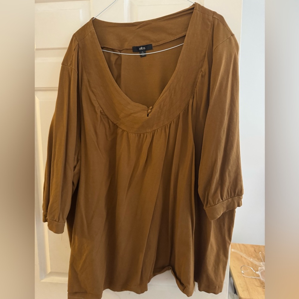 Ellos Brown Boxy Blouse with 1/2 Sleeves